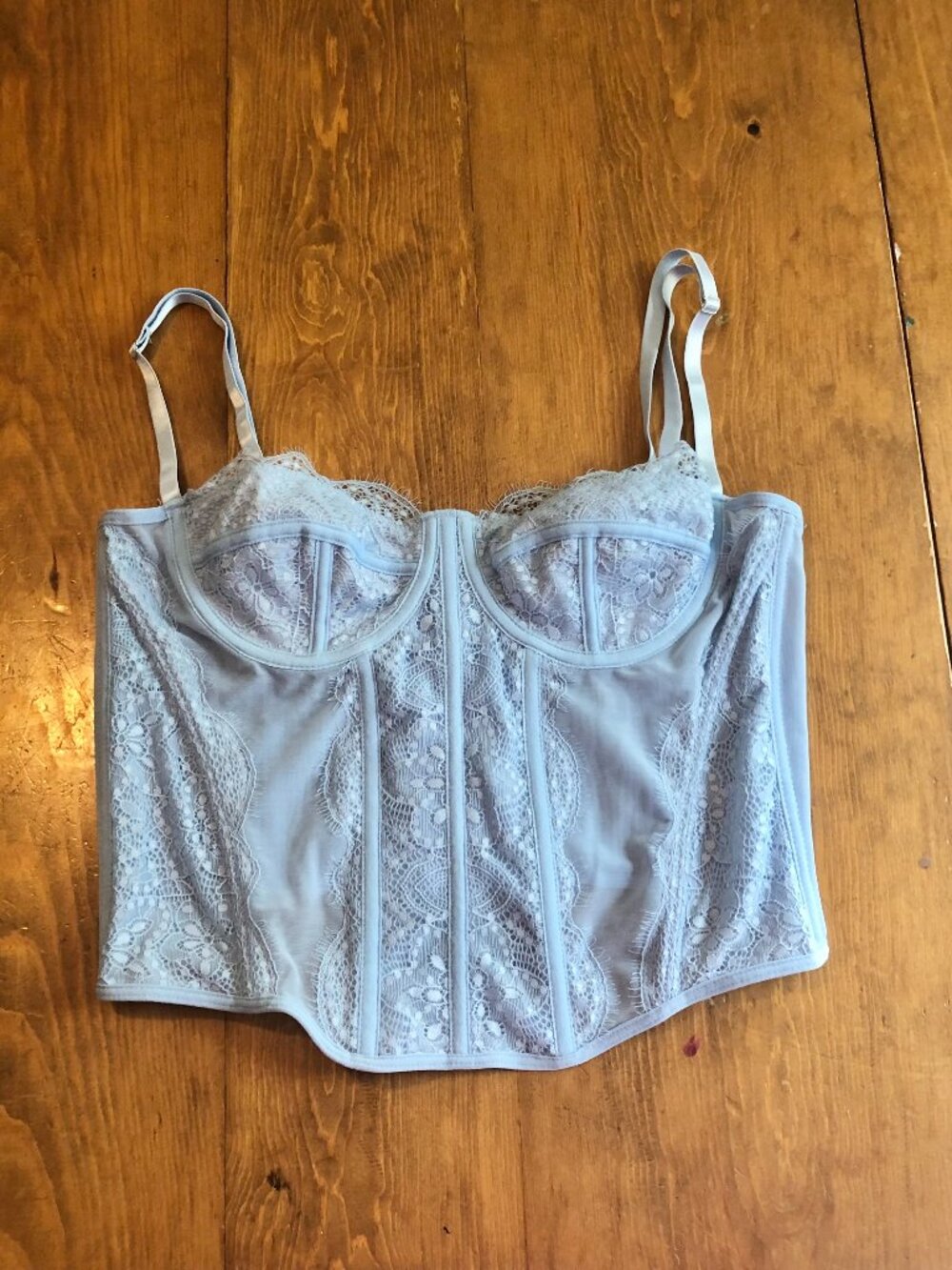 Soft Blue Lace Romantic Corset Top Bustier Size XS S Sheer Coquette Fairycore